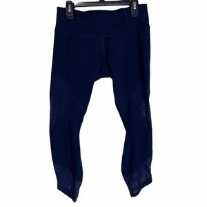 Athleta Blue Mesh Cutout Tulip Hem Capri Leggings Womens XS Petite